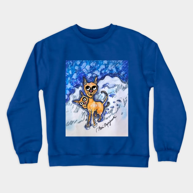 Snow Mountain Cats Crewneck Sweatshirt by TheArtQueenOfMichigan 